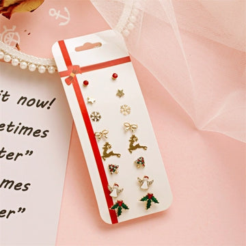 8pcs/set Christmas Earrings Jewelry Accessories Set Cute Santa Claus Snowman Tree Bell Christmas Gifts For Women Girls Kids daiiibabyyy